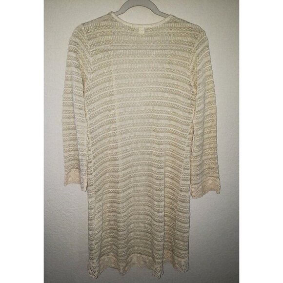 Mi Ami Woman SZ M Cotton Blend Long Open Cardigan Crochet Lace Feminine Cottage - Picture 2 of 7